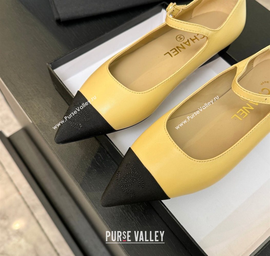 Chanel Lambskin Grosgrain Pointed Mary Janes Ballet Flats Beige Yellow 2025 G46849 (MD-251103043)