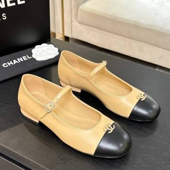 Chanel Lambskin and Calfskin Leather Mary Janes Ballets Flat with Strass CC Beige 2025 CH110301 (MD-251103009)