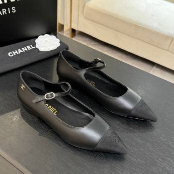 Chanel Lambskin Grosgrain Pointed Mary Janes Ballet Flats Black 2025 G46849 (MD-251103044)