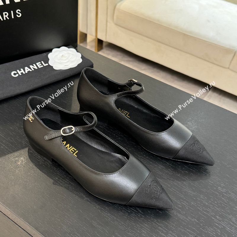 Chanel Lambskin Grosgrain Pointed Mary Janes Ballet Flats Black 2025 G46849 (MD-251103044)