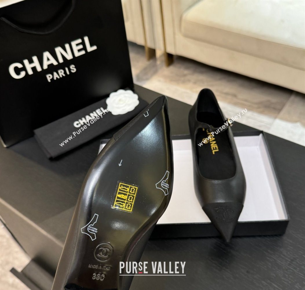 Chanel Lambskin Grosgrain Pointed Mary Janes Ballet Flats Black 2025 G46849 (MD-251103044)