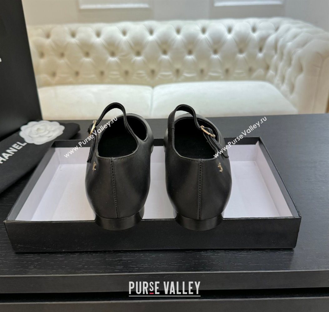 Chanel Lambskin Grosgrain Pointed Mary Janes Ballet Flats Black 2025 G46849 (MD-251103044)