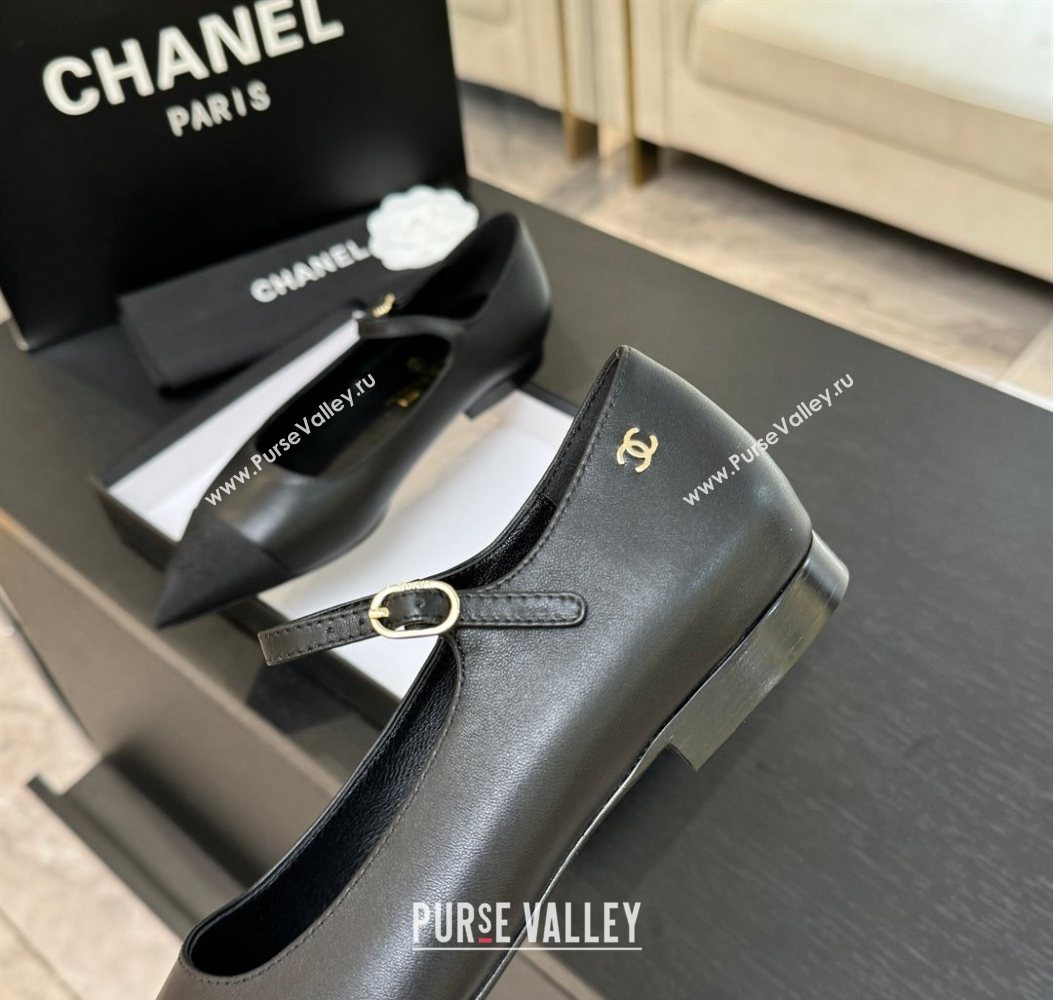 Chanel Lambskin Grosgrain Pointed Mary Janes Ballet Flats Black 2025 G46849 (MD-251103044)