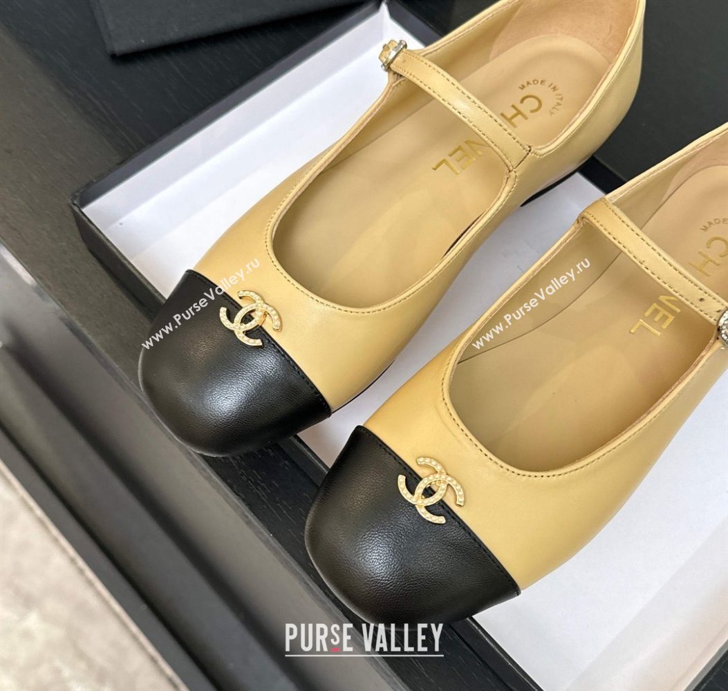 Chanel Lambskin and Calfskin Leather Mary Janes Ballets Flat with Strass CC Beige 2025 CH110301 (MD-251103009)