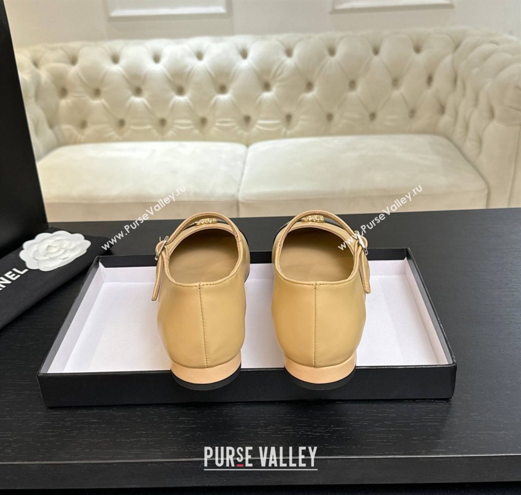 Chanel Lambskin and Calfskin Leather Mary Janes Ballets Flat with Strass CC Beige 2025 CH110301 (MD-251103009)