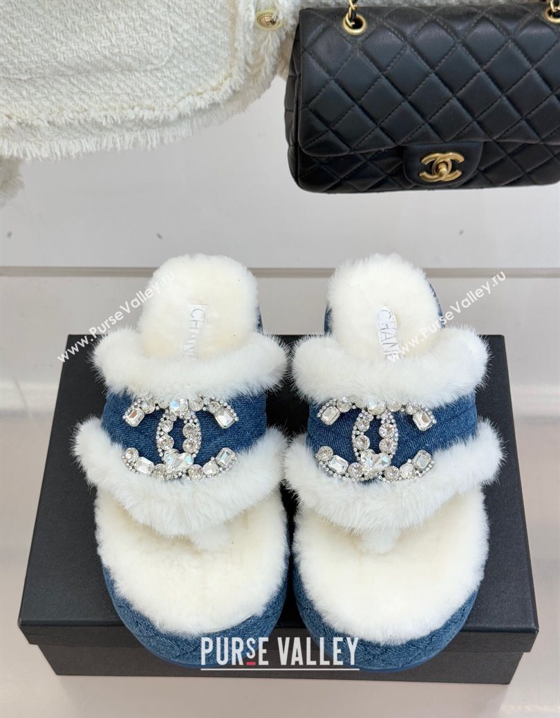 Chanel Denim and Wool Platform Slides Sandal with Strass CC Blue 2025 CH110307 (MD-251103089)