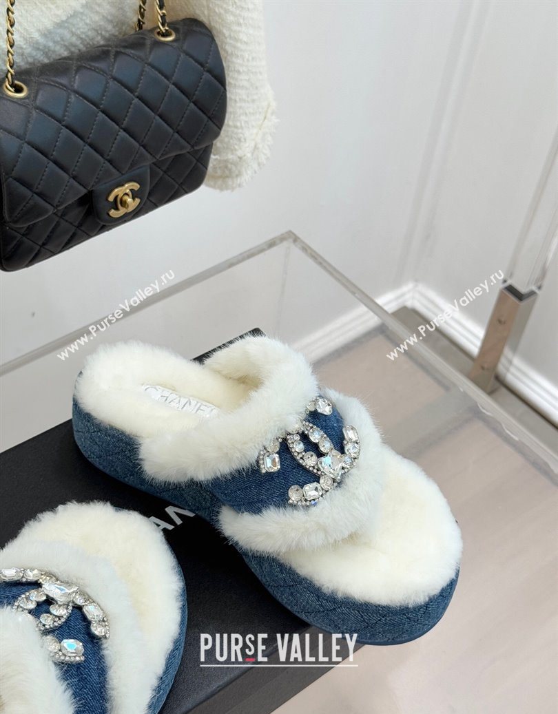 Chanel Denim and Wool Platform Slides Sandal with Strass CC Blue 2025 CH110307 (MD-251103089)