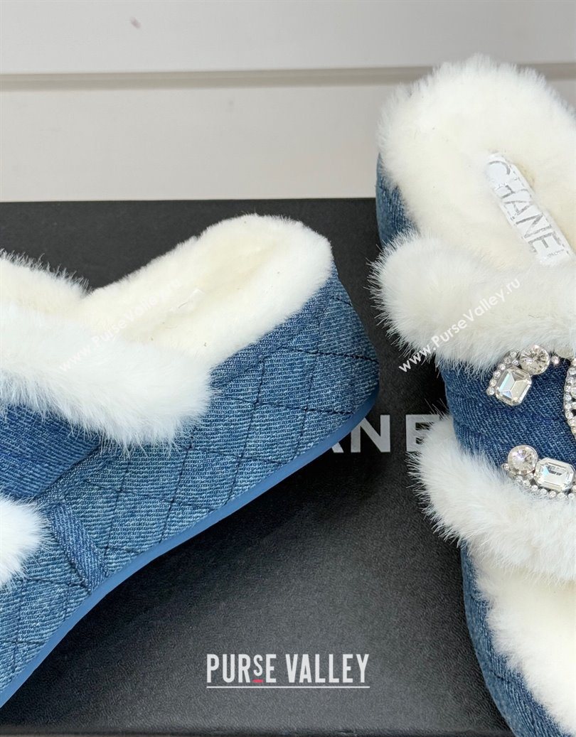 Chanel Denim and Wool Platform Slides Sandal with Strass CC Blue 2025 CH110307 (MD-251103089)