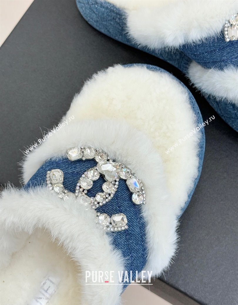 Chanel Denim and Wool Platform Slides Sandal with Strass CC Blue 2025 CH110307 (MD-251103089)