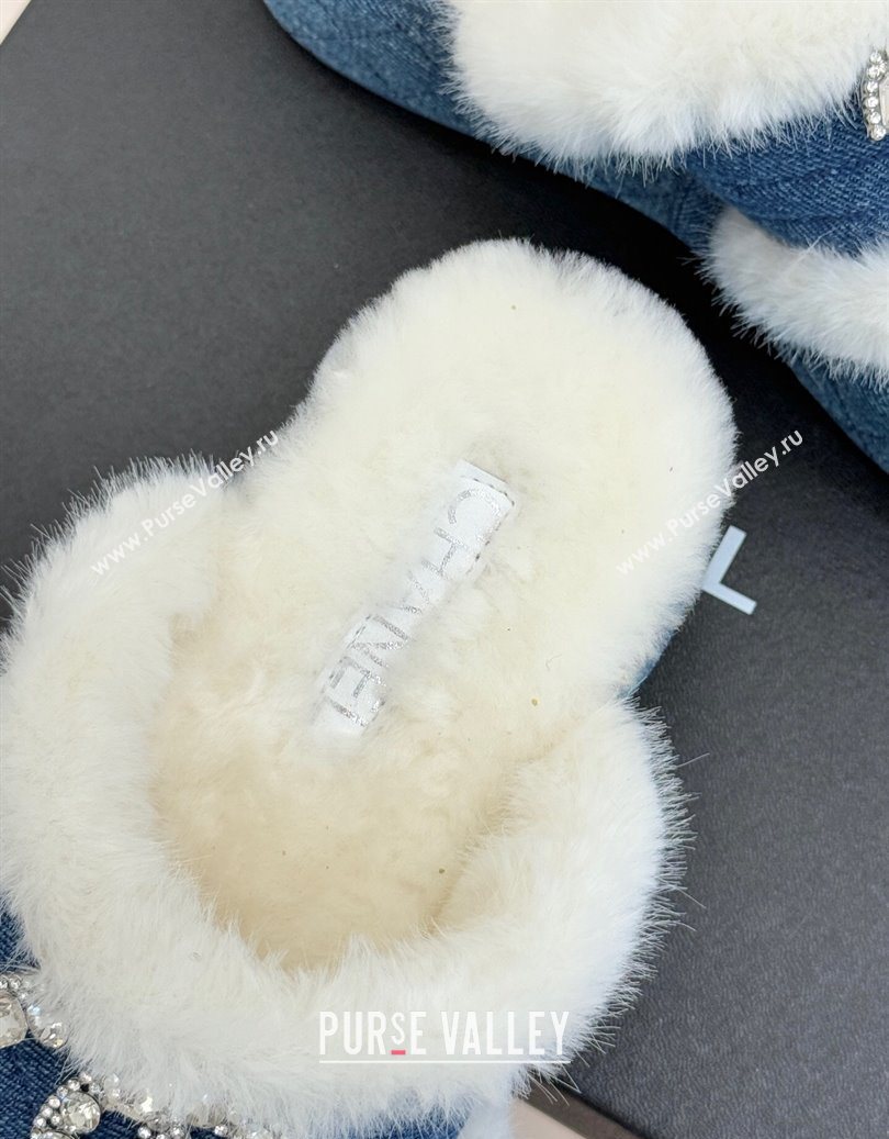 Chanel Denim and Wool Platform Slides Sandal with Strass CC Blue 2025 CH110307 (MD-251103089)