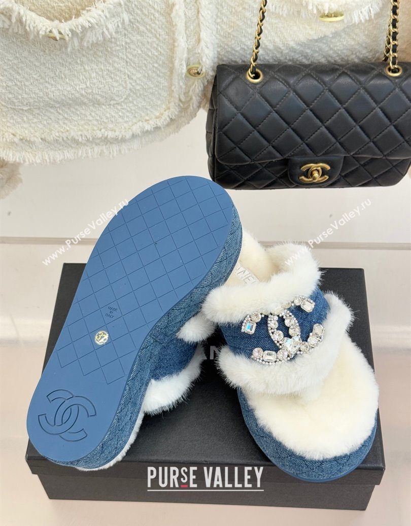 Chanel Denim and Wool Platform Slides Sandal with Strass CC Blue 2025 CH110307 (MD-251103089)
