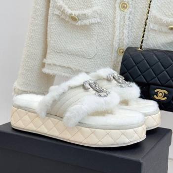 Chanel Fabric and Wool Platform Slides Sandal with Strass CC White 2025 CH110307 (MD-251103090)
