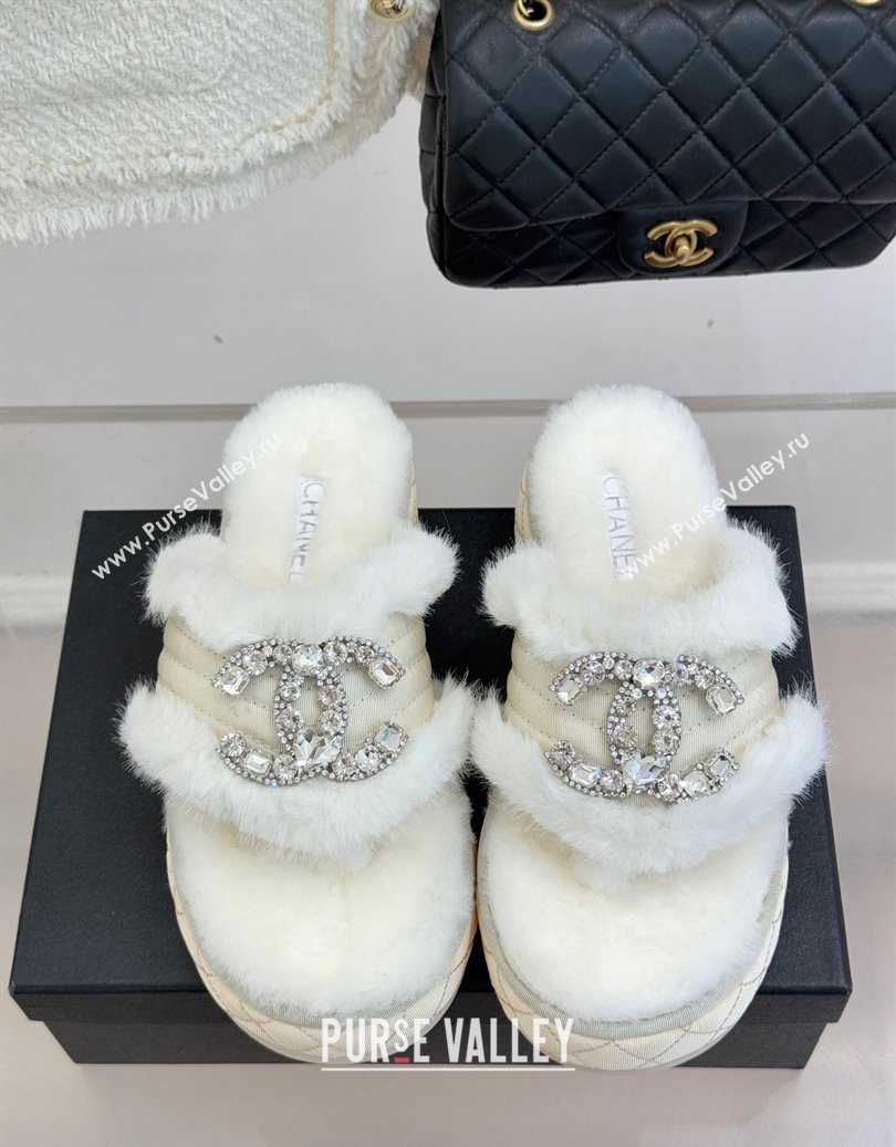 Chanel Fabric and Wool Platform Slides Sandal with Strass CC White 2025 CH110307 (MD-251103090)