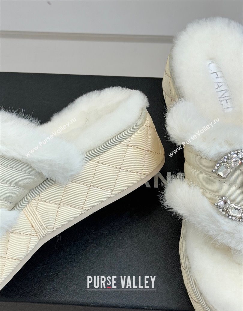 Chanel Fabric and Wool Platform Slides Sandal with Strass CC White 2025 CH110307 (MD-251103090)