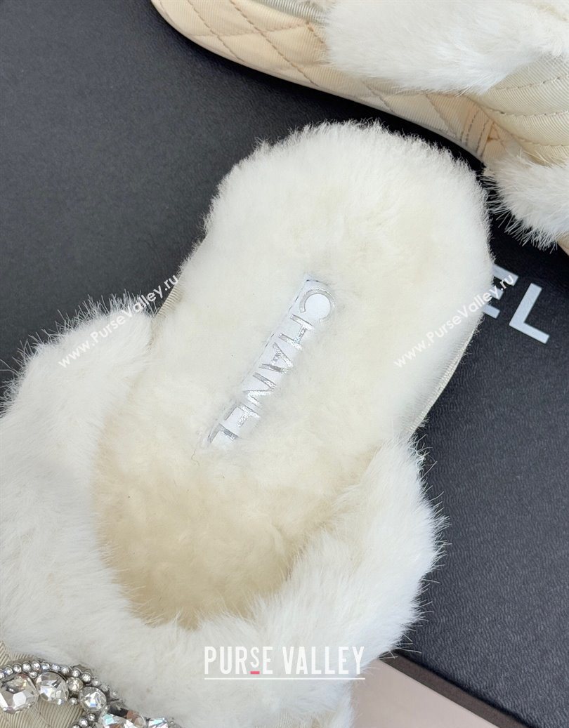 Chanel Fabric and Wool Platform Slides Sandal with Strass CC White 2025 CH110307 (MD-251103090)