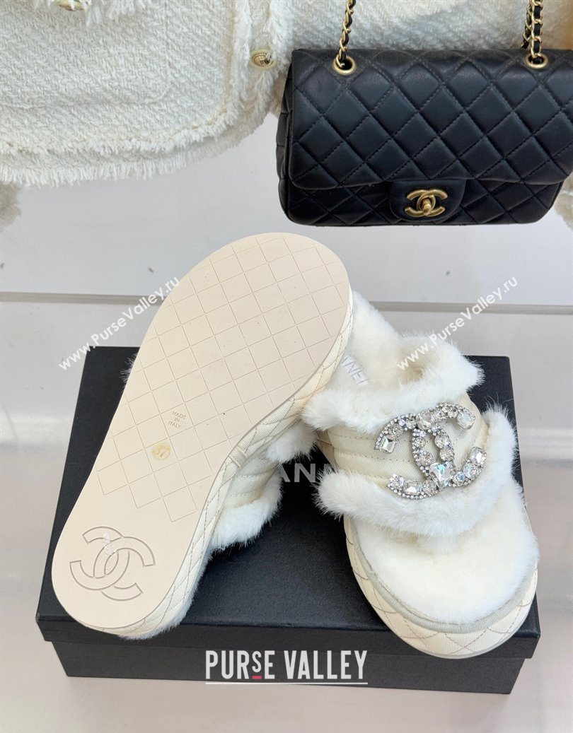 Chanel Fabric and Wool Platform Slides Sandal with Strass CC White 2025 CH110307 (MD-251103090)