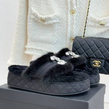 Chanel Fabric and Wool Platform Slides Sandal with Strass CC Black 2025 CH110307 (MD-251103091)