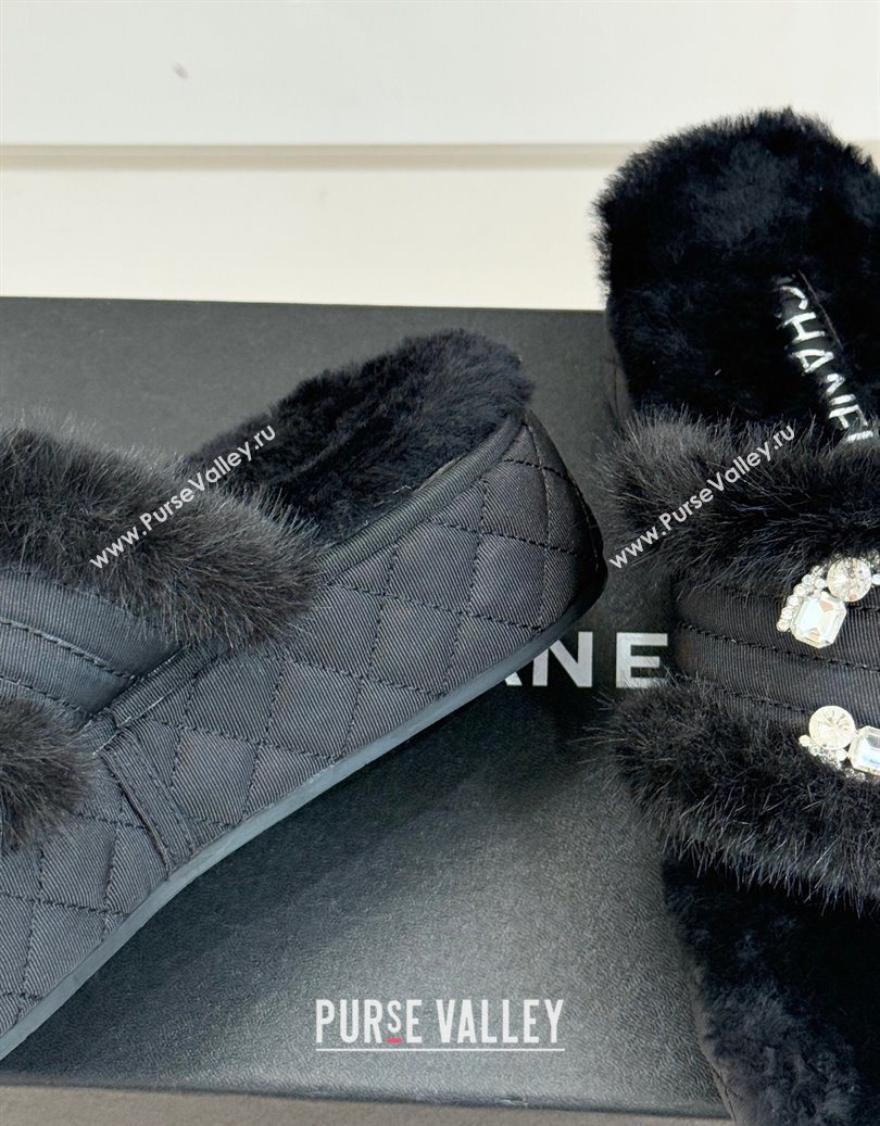 Chanel Fabric and Wool Platform Slides Sandal with Strass CC Black 2025 CH110307 (MD-251103091)