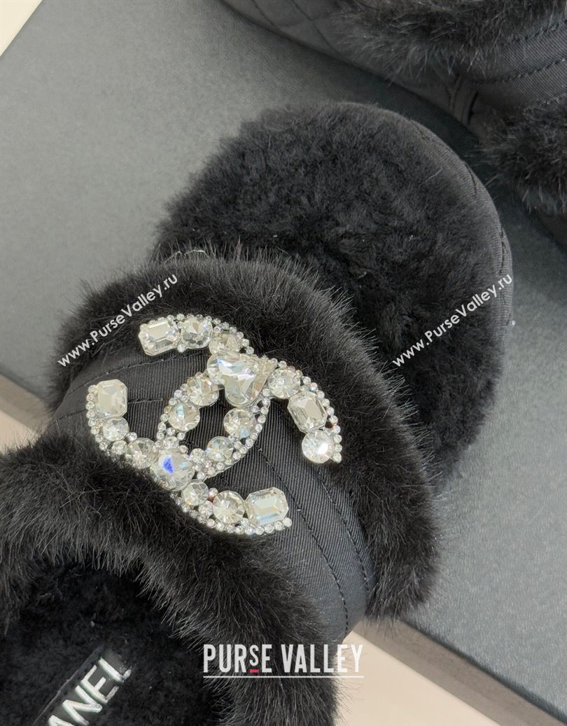 Chanel Fabric and Wool Platform Slides Sandal with Strass CC Black 2025 CH110307 (MD-251103091)