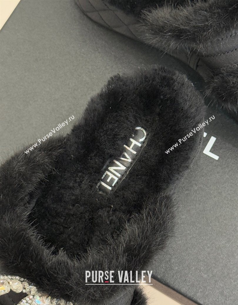 Chanel Fabric and Wool Platform Slides Sandal with Strass CC Black 2025 CH110307 (MD-251103091)