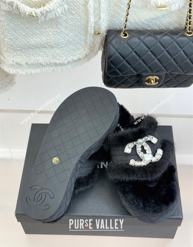 Chanel Fabric and Wool Platform Slides Sandal with Strass CC Black 2025 CH110307 (MD-251103091)