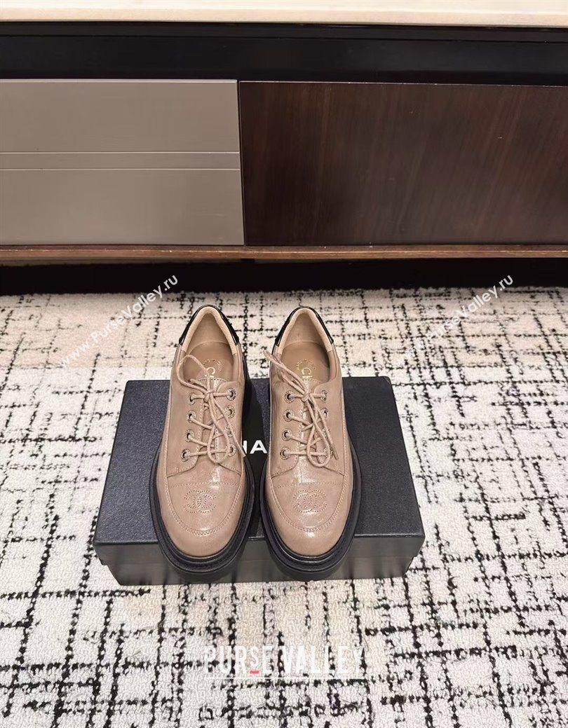 Chanel Calfskin Leather Laced-up Shoes 5cm Nude 2025 CH103101 (MD-251031094)