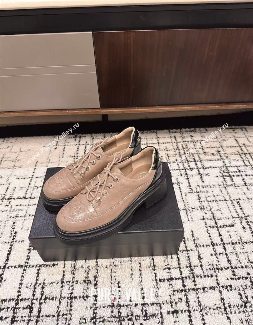Chanel Calfskin Leather Laced-up Shoes 5cm Nude 2025 CH103101 (MD-251031094)