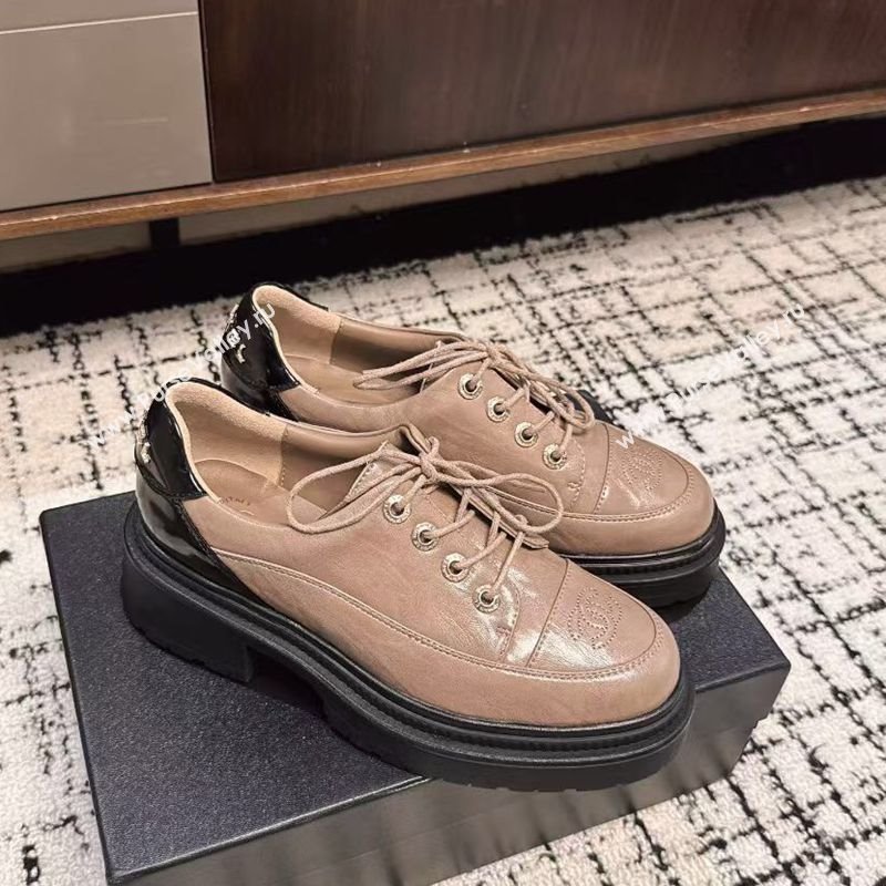 Chanel Calfskin Leather Laced-up Shoes 5cm Nude 2025 CH103101 (MD-251031094)