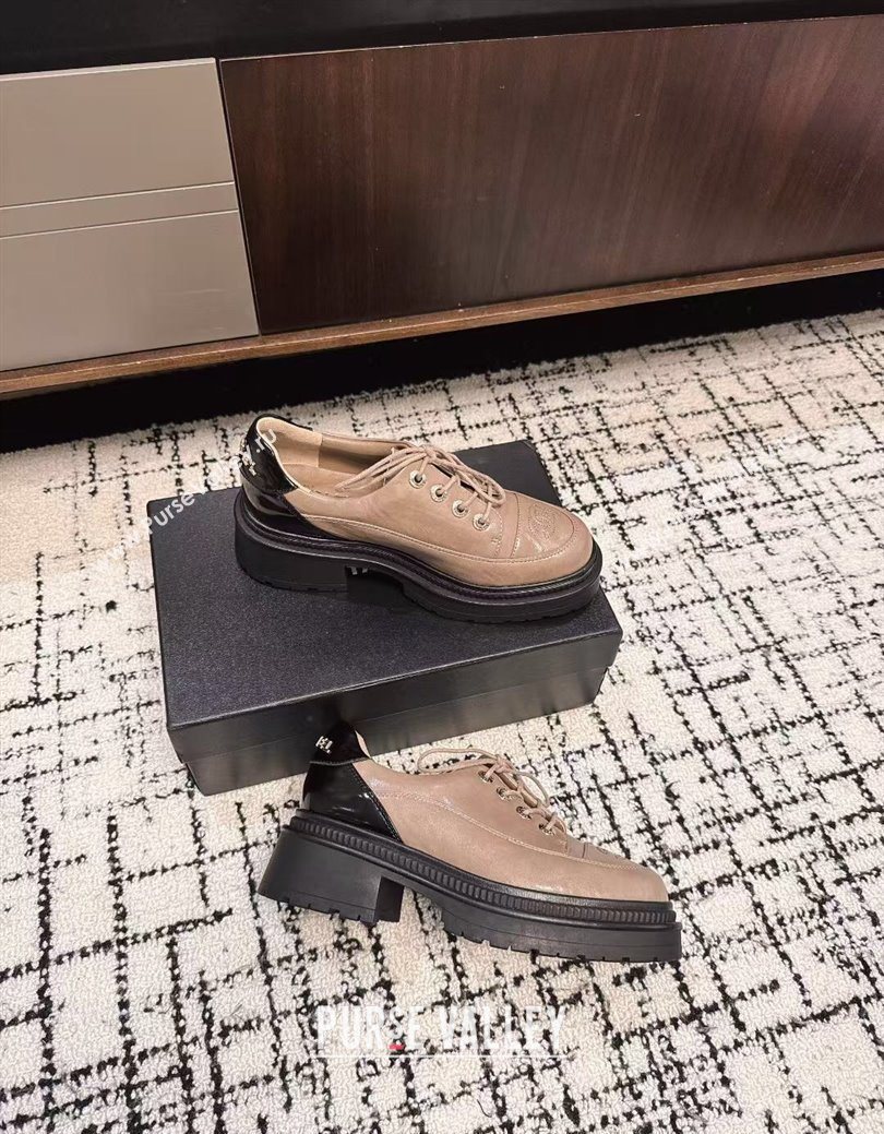 Chanel Calfskin Leather Laced-up Shoes 5cm Nude 2025 CH103101 (MD-251031094)
