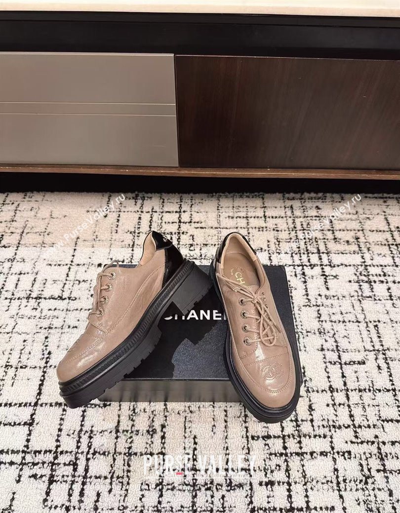 Chanel Calfskin Leather Laced-up Shoes 5cm Nude 2025 CH103101 (MD-251031094)