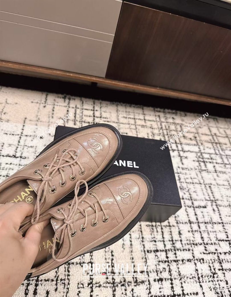 Chanel Calfskin Leather Laced-up Shoes 5cm Nude 2025 CH103101 (MD-251031094)