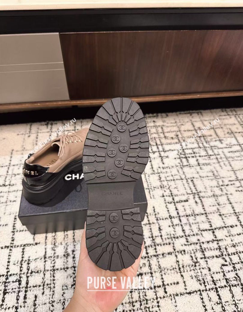 Chanel Calfskin Leather Laced-up Shoes 5cm Nude 2025 CH103101 (MD-251031094)