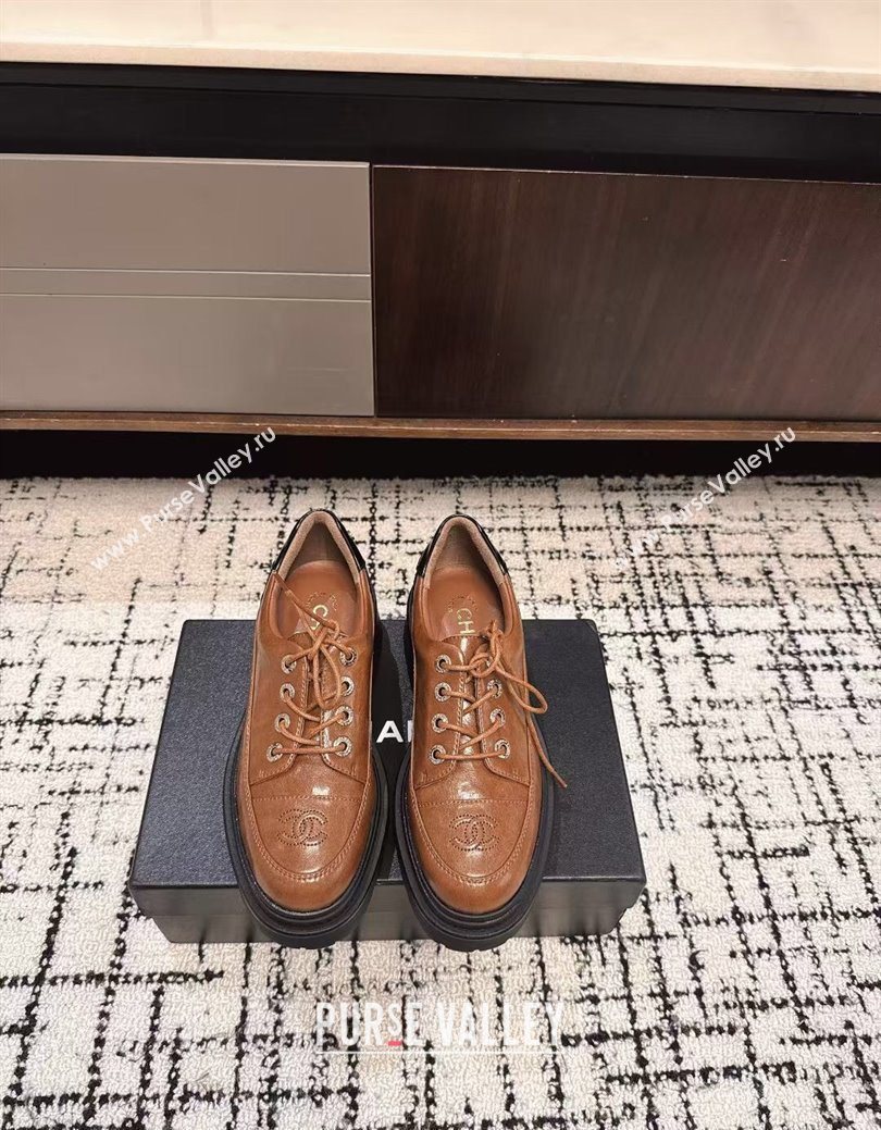 Chanel Calfskin Leather Laced-up Shoes 5cm Brown 2025 CH103101 (MD-251031095)