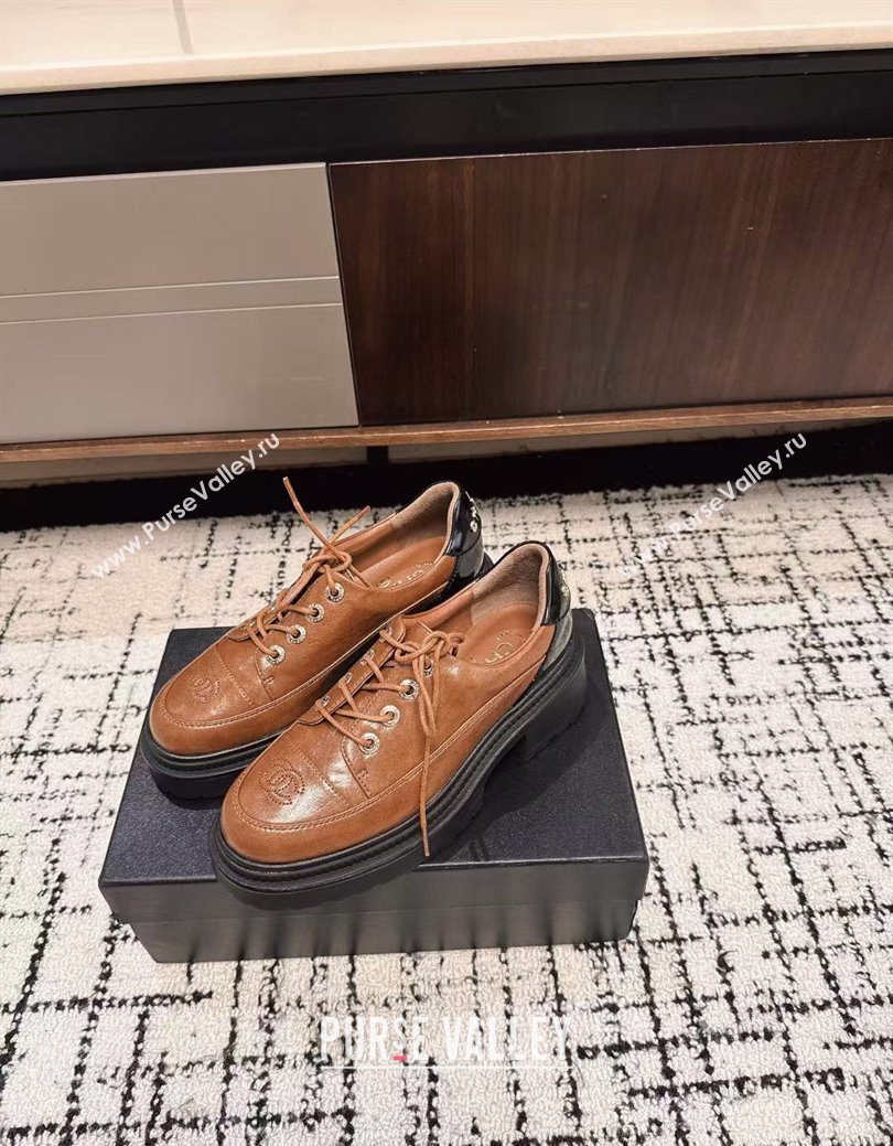 Chanel Calfskin Leather Laced-up Shoes 5cm Brown 2025 CH103101 (MD-251031095)