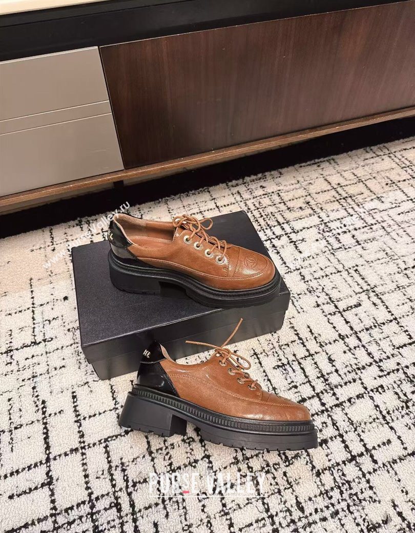 Chanel Calfskin Leather Laced-up Shoes 5cm Brown 2025 CH103101 (MD-251031095)