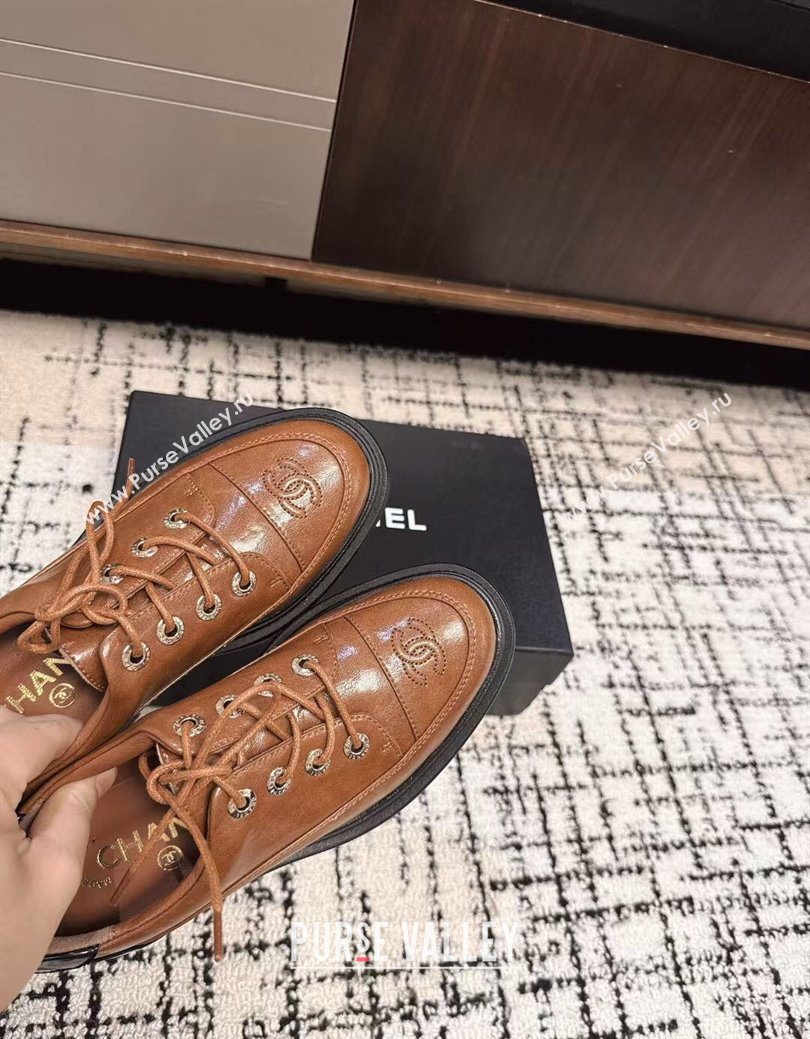 Chanel Calfskin Leather Laced-up Shoes 5cm Brown 2025 CH103101 (MD-251031095)