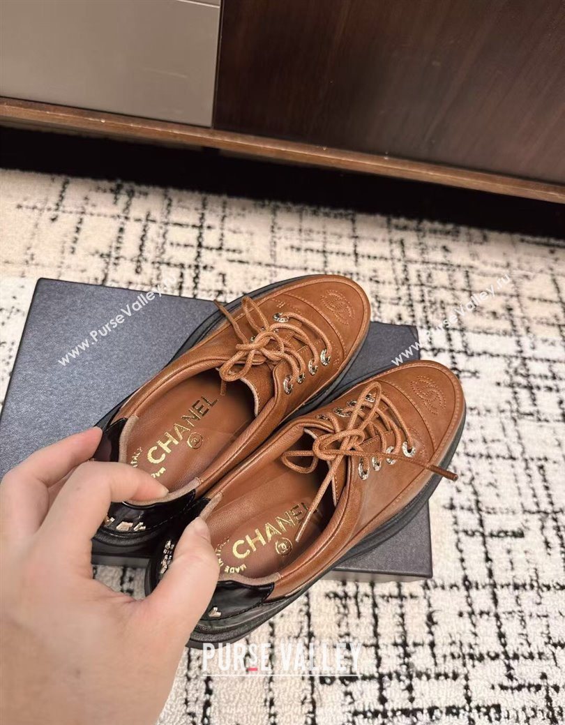 Chanel Calfskin Leather Laced-up Shoes 5cm Brown 2025 CH103101 (MD-251031095)