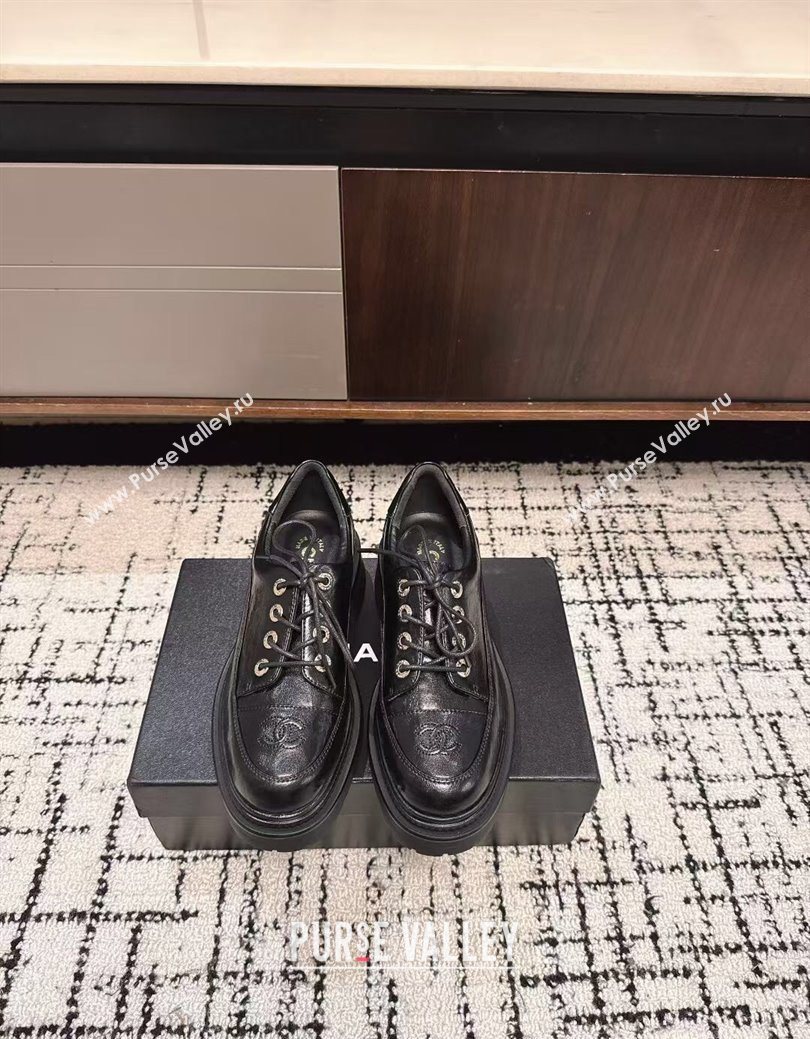 Chanel Calfskin Leather Laced-up Shoes 5cm Black 2025 CH103101 (MD-251031096)