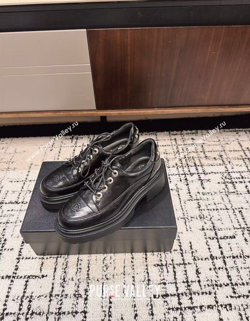Chanel Calfskin Leather Laced-up Shoes 5cm Black 2025 CH103101 (MD-251031096)