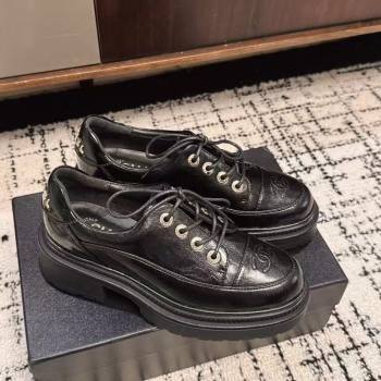 Chanel Calfskin Leather Laced-up Shoes 5cm Black 2025 CH103101 (MD-251031096)