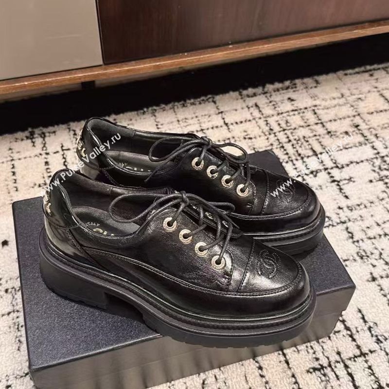 Chanel Calfskin Leather Laced-up Shoes 5cm Black 2025 CH103101 (MD-251031096)