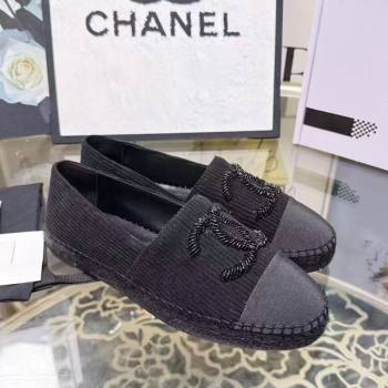 Chanel Corduroy Grosgrain Flat Espadrilles Black 2025 G46515 (JDF-251031083)