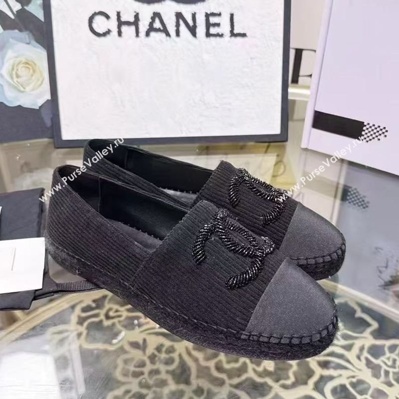 Chanel Corduroy  Grosgrain Flat Espadrilles Black 2025 G46515 (JDF-251031083)