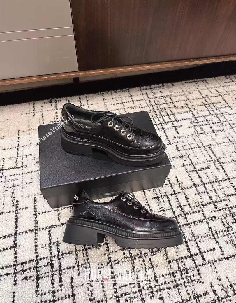 Chanel Calfskin Leather Laced-up Shoes 5cm Black 2025 CH103101 (MD-251031096)