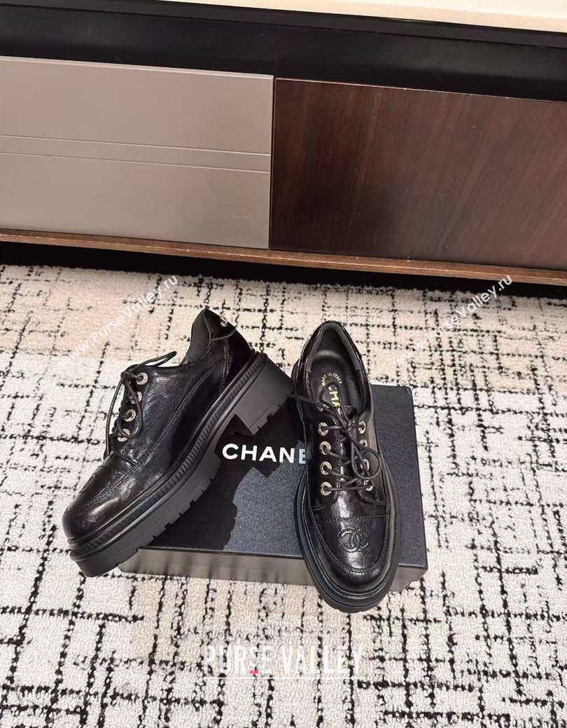 Chanel Calfskin Leather Laced-up Shoes 5cm Black 2025 CH103101 (MD-251031096)