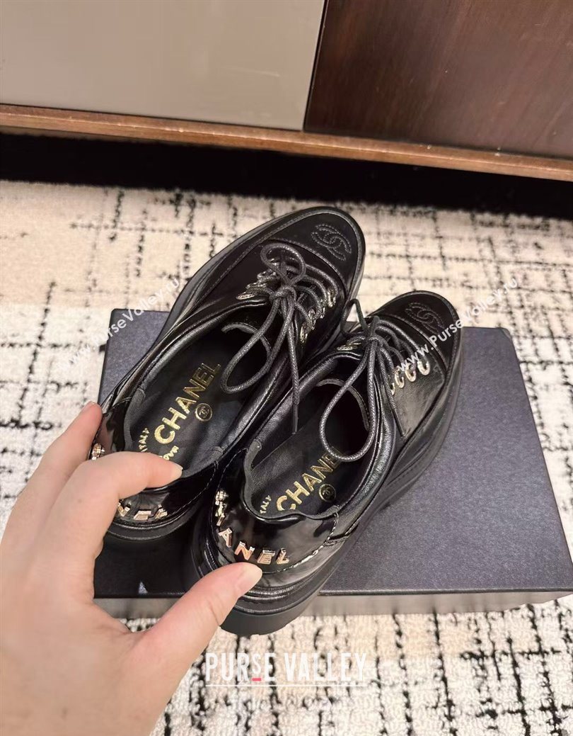 Chanel Calfskin Leather Laced-up Shoes 5cm Black 2025 CH103101 (MD-251031096)