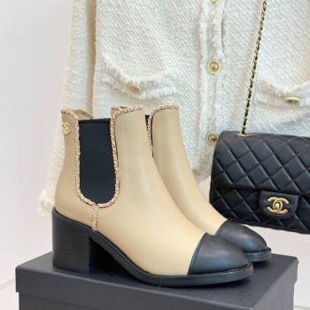 Chanel Calfskin Leather Heel Ankle Boots 5cm with Chain Beige 2025 CH110402 (MD-251104027)