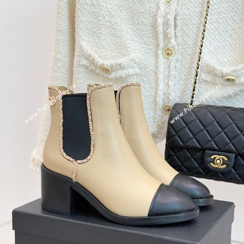 Chanel Calfskin Leather Heel Ankle Boots 5cm with Chain Beige 2025 CH110402 (MD-251104027)