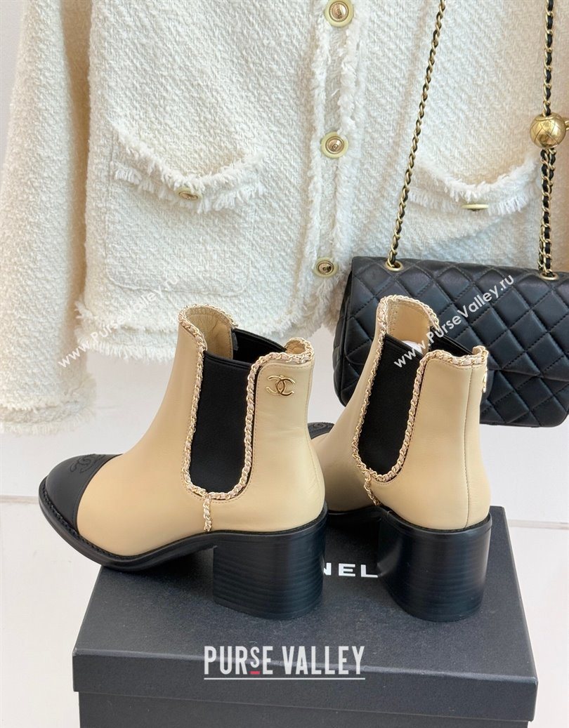 Chanel Calfskin Leather Heel Ankle Boots 5cm with Chain Beige 2025 CH110402 (MD-251104027)