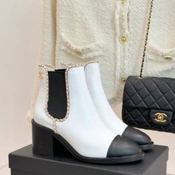 Chanel Calfskin Leather Heel Ankle Boots 5cm with Chain White 2025 CH110402 (MD-251104028)